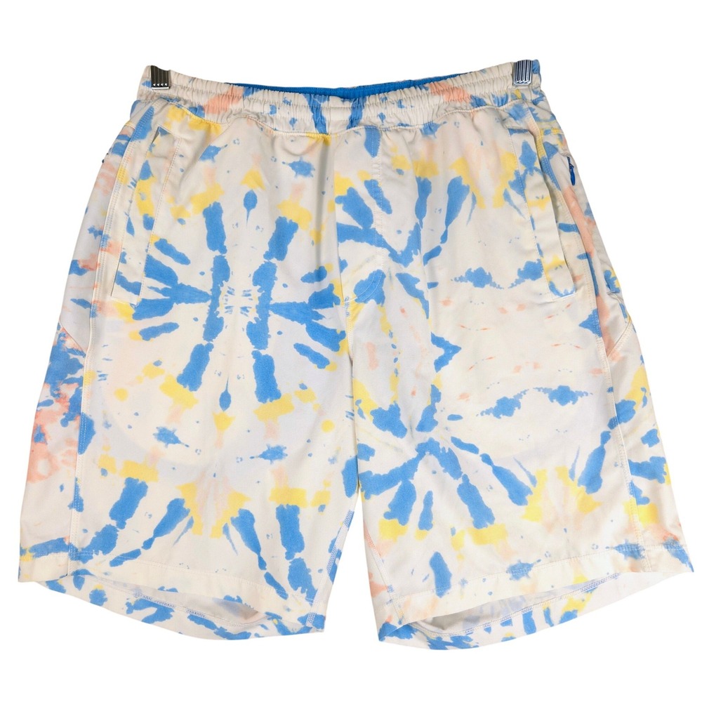 Birddogs‎ Mens Tie Dye Gym Shorts Blue Yellow Peach Built-in Liner Large Long